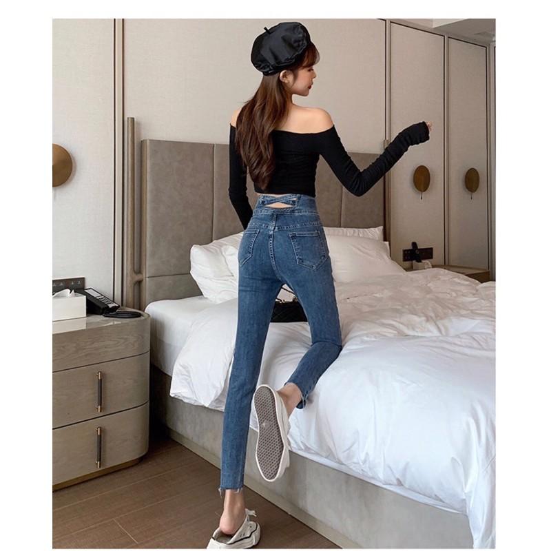 QUẦN JEANS LƯNG CAO ĐAN CHÉO CHỮ X LƯNG- ảnh thật treo chụp nhé