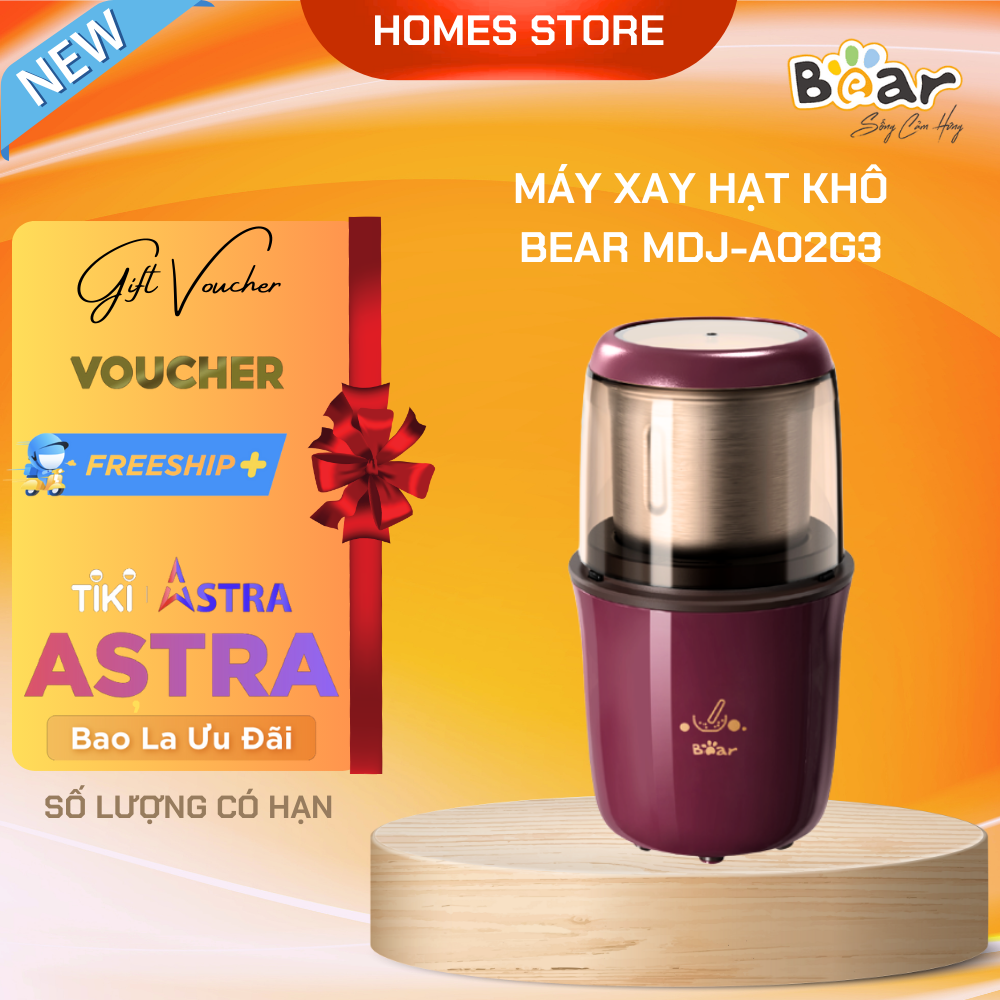 Máy Xay Cà Phê, Máy Xay Hạt Thực Phẩm Khô Đa Năng BEAR MDJ – A02G3 Chế Độ Xay Cực Êm Dung Tích 200 ML Công Suất 200 W- Hàng Chính Hãng