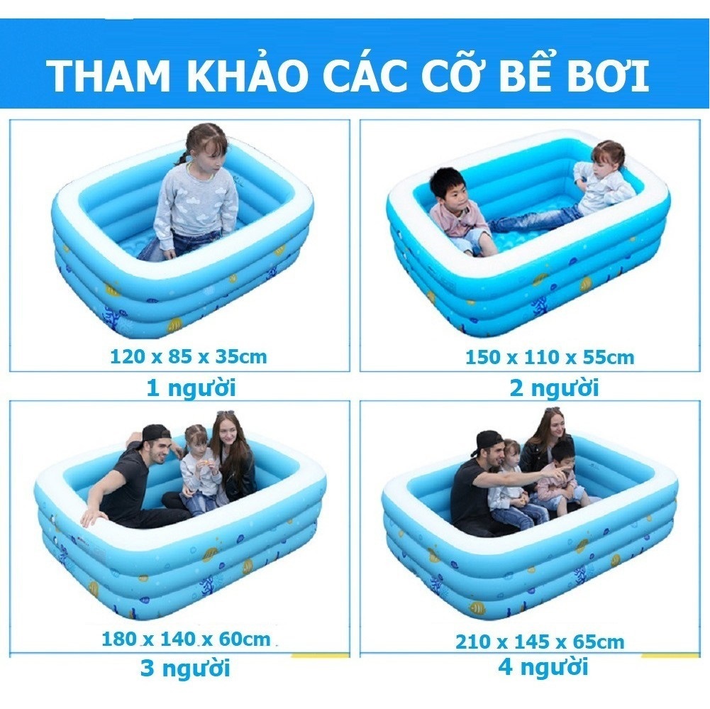 Bể Bơi Phao Mini Cho Bé, Hình Chữ Nhật, Bể Bơi Tập Bơi Mùa Hè Nhiều Kích Thước, Có Đáy Chống Trượt