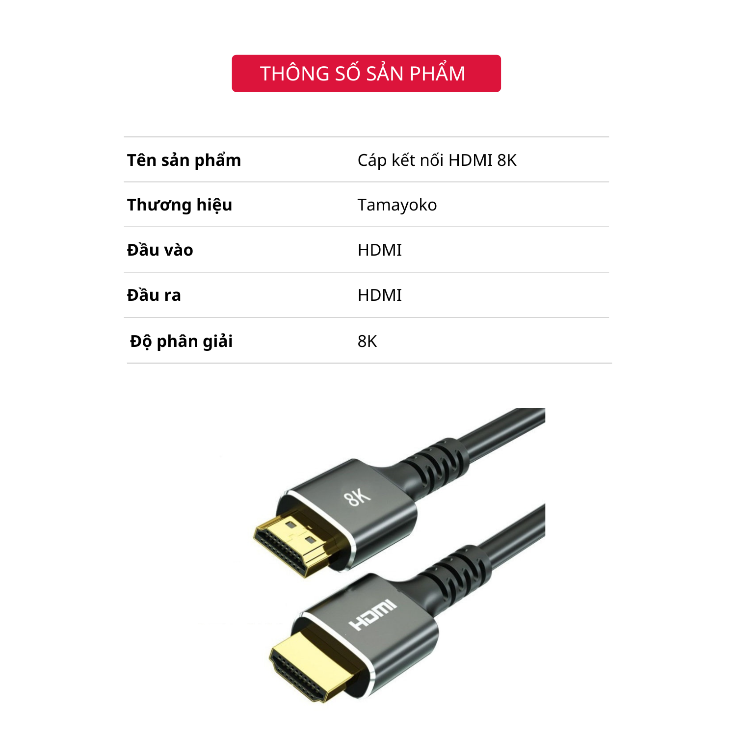 Dây Cáp HDMI 2.1 8K , 4K 120Hz Dài 2M Dùng Cho Tivi/ Máy Tính/ Playstation - Hàng Chính Hãng Tamayoko