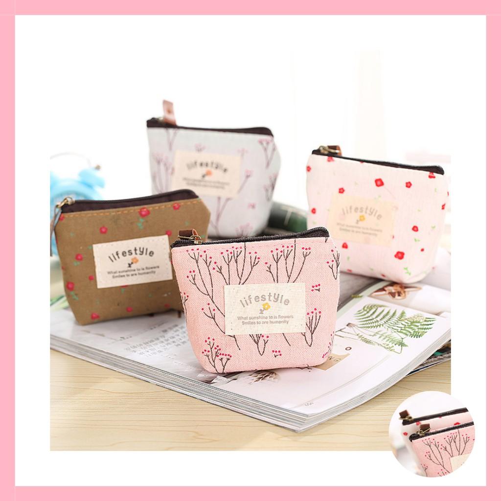 Ví Nữ Mini Vải Canvas Kích Thước 9x9cm Đựng Son - Bóp Mini Đựng Vé Xe, Chìa Khóa Tiện Lợi