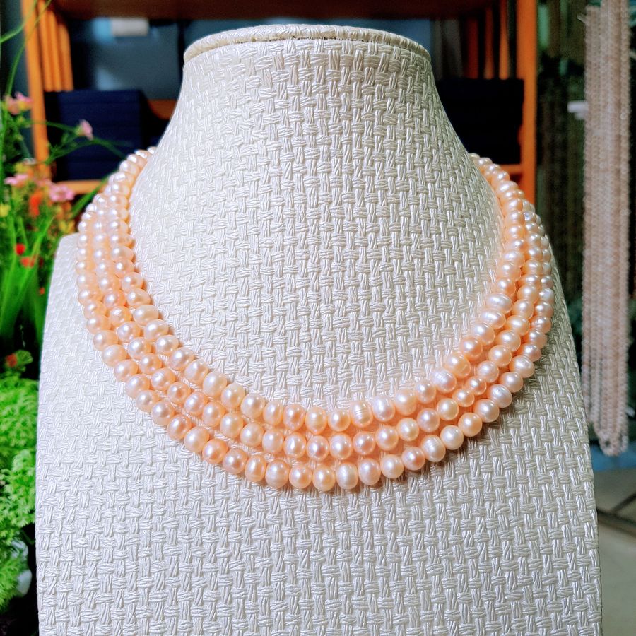 Vòng Cổ Ngọc Trai Nước Ngọt Thiên Nhiên Cao Cấp - Chuỗi 3 Hàng Kết Nối - Trang Sức Cô Tấm - LINA PEARL  - Cam - CTJ4011