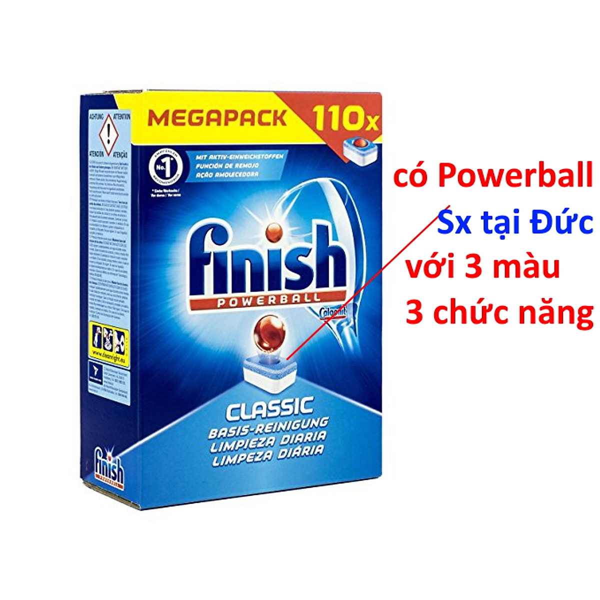 Viên rửa bát Finish 110 viên Đức 3 màu 3 chức năng