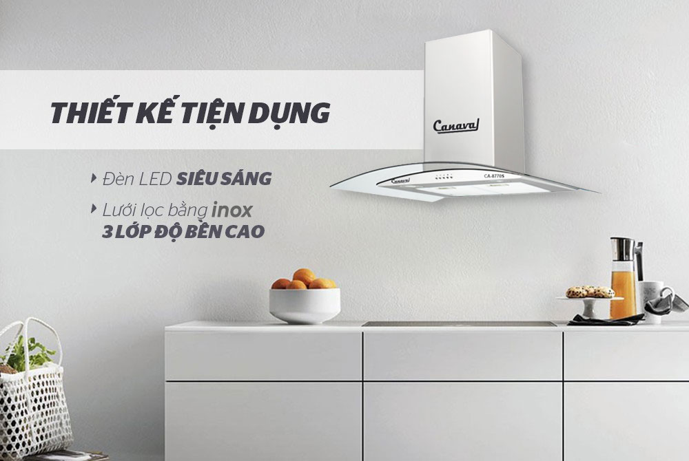 Máy hút mùi kính cong Canaval CA8770S - Hàng nhập khẩu
