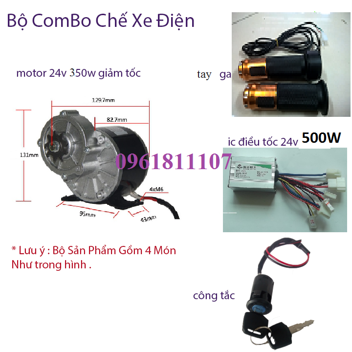 combo motor xe điện giảm tốc 24V 350w xài tay ga