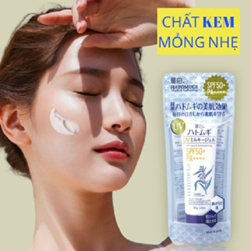 Kem Chống Nắng Cấp Ẩm Dưỡng Sáng Da Chiết Xuất Hạt Ý Dĩ Reihaku Hatomugi UV Milky (Tuýp 80g)