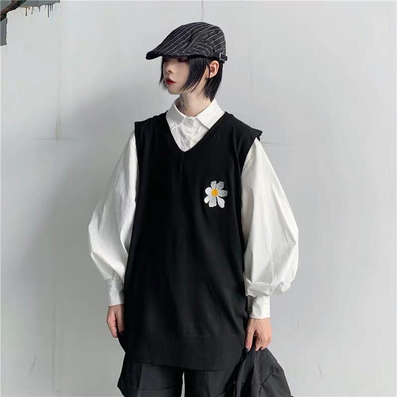 Áo gile unisex Wind form rộng thêu Hoa Cúc nam nữ oversize phong cách ulzzang