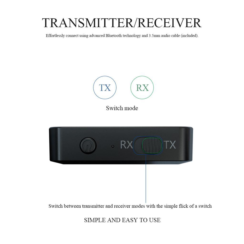 Bluetooth 5.0 Transmitter & Receiver Adapter 3.5mm Audio Home Adapter Black