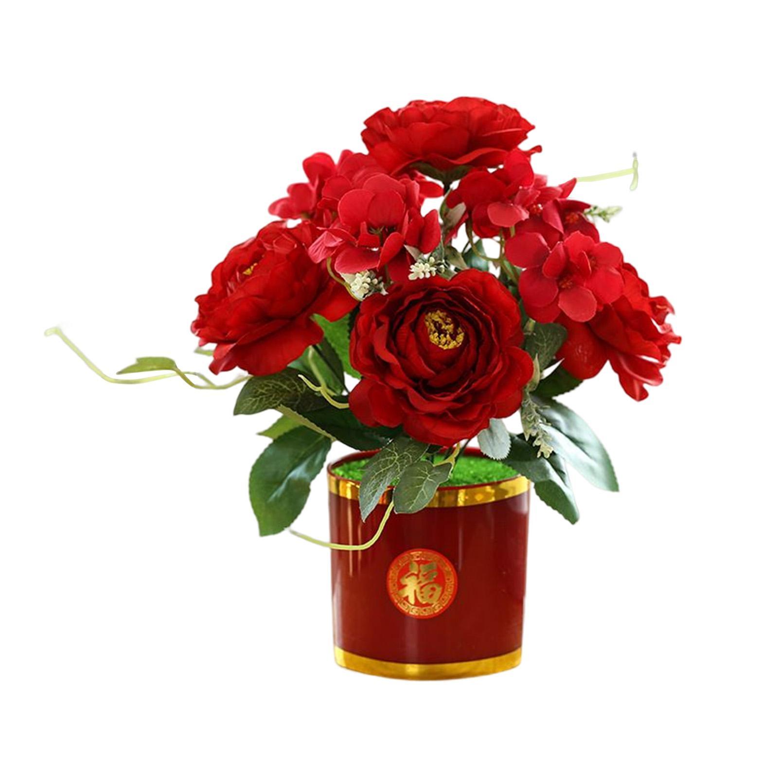 Artificial Flowers in Pot Simulation Flower Bonsai Bouquet for Home Decor