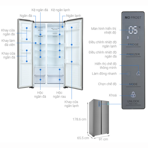 Tủ Lạnh Casper Inverter SIDE BY SIDE 552 LÍT RS-570VT - Hàng Chính Hãng