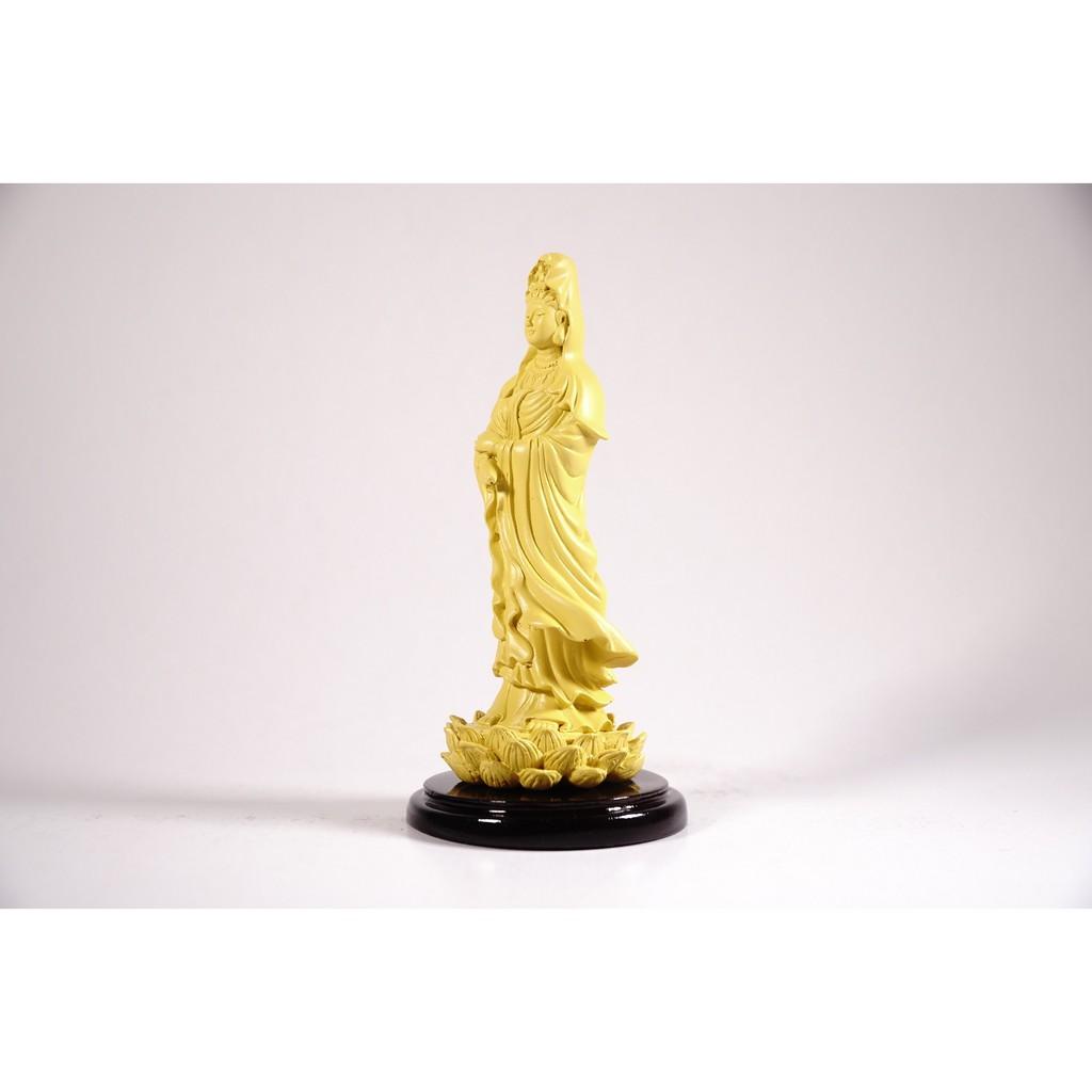 Tượng phật Quan Âm Bồ Tát đứng có đế Vàng đất - Cao 13cm