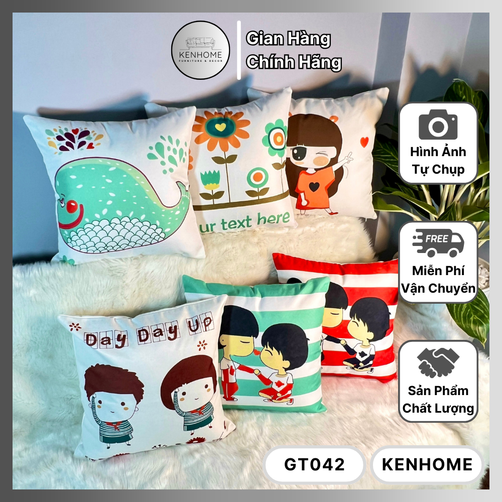 Gối Sofa Họa Tiết Hoạt Hình Chibi - Gối Tựa Lưng Sofa Dễ Thương, Trẻ Trung Decor Nhà Cửa - Vải Bố Cao Cấp - Kích Thước 45X45cm
