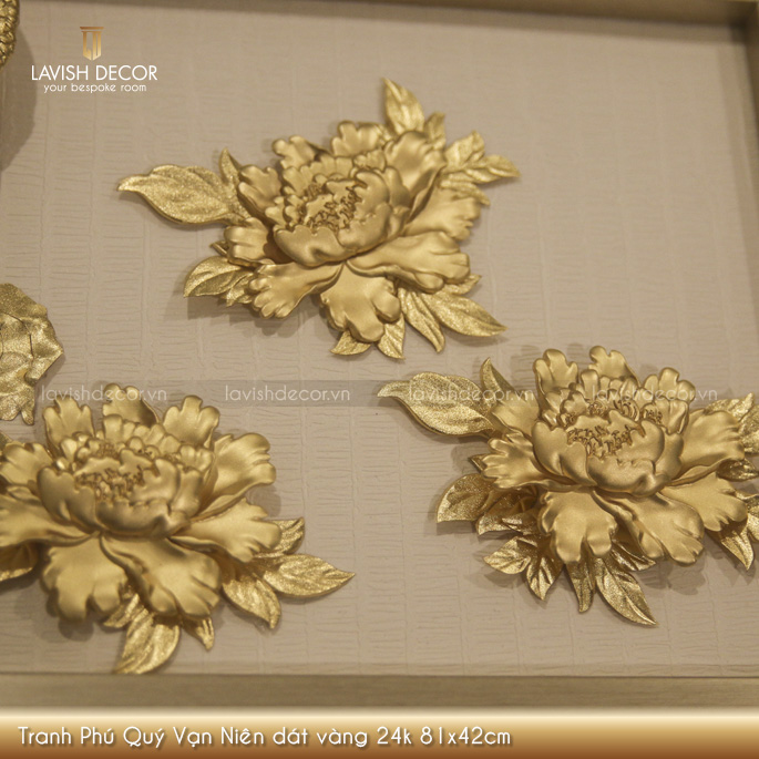 Tranh Phú Quý Vạn Niên dát vàng 24k 81x42cm khổ ngang