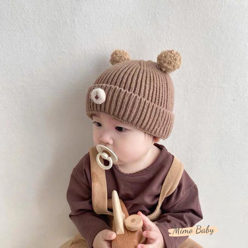 Mũ len beanie mùa đông hình gấu tai lông xù dễ thương cho bé ML202 Mimo Baby