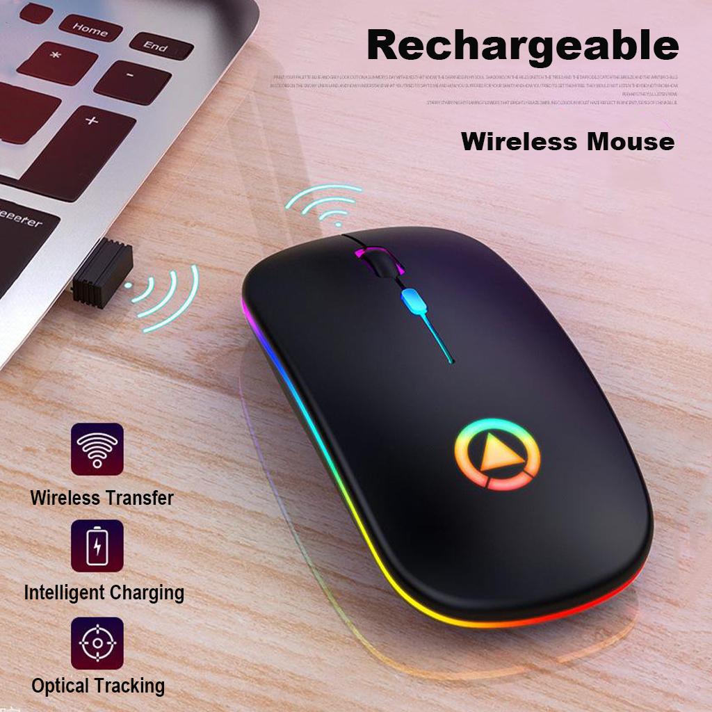 LED Backlit Silent 2.4GHz Wireless Mouse Rechargeable Optical Mice  2Pcs