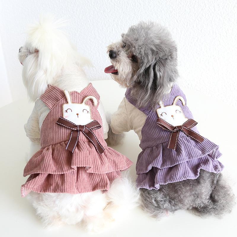 Smiley rabbit suspenders and fleece cat dress