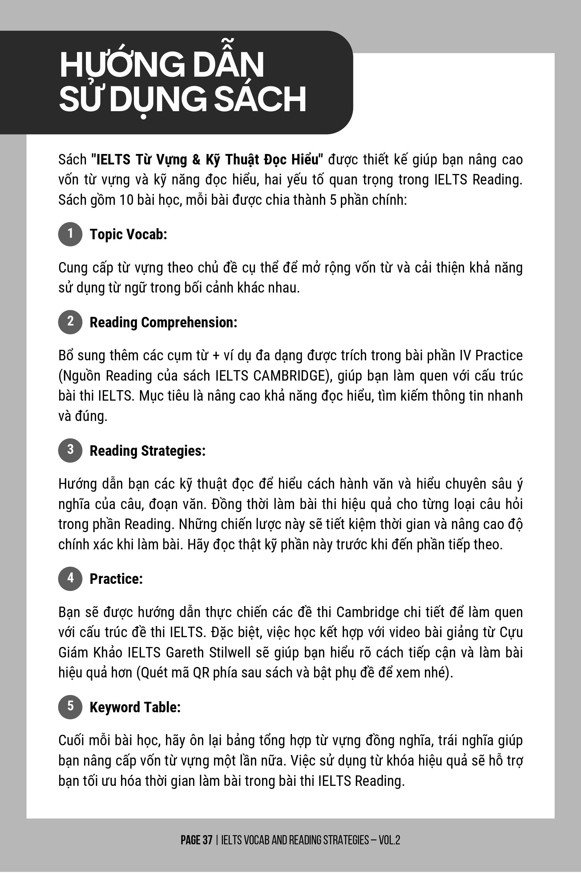 Sách IELTS Từ Vựng Và Kỹ Thuật Đọc Hiểu Tập 2 - Giải Đề Thi Thực Chiến Dành Cho Band 4.0 Đến Band 8.0- Smart English