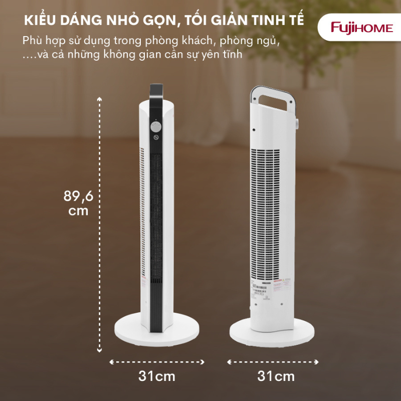 Quạt sưởi gốm Ceramic FUJIHOME FH2000M, Điều khiển cơ bền bỉ, Làm ấm nhanh, Tiết kiệm điện, Hàng chính hãng bảo hành 24 tháng