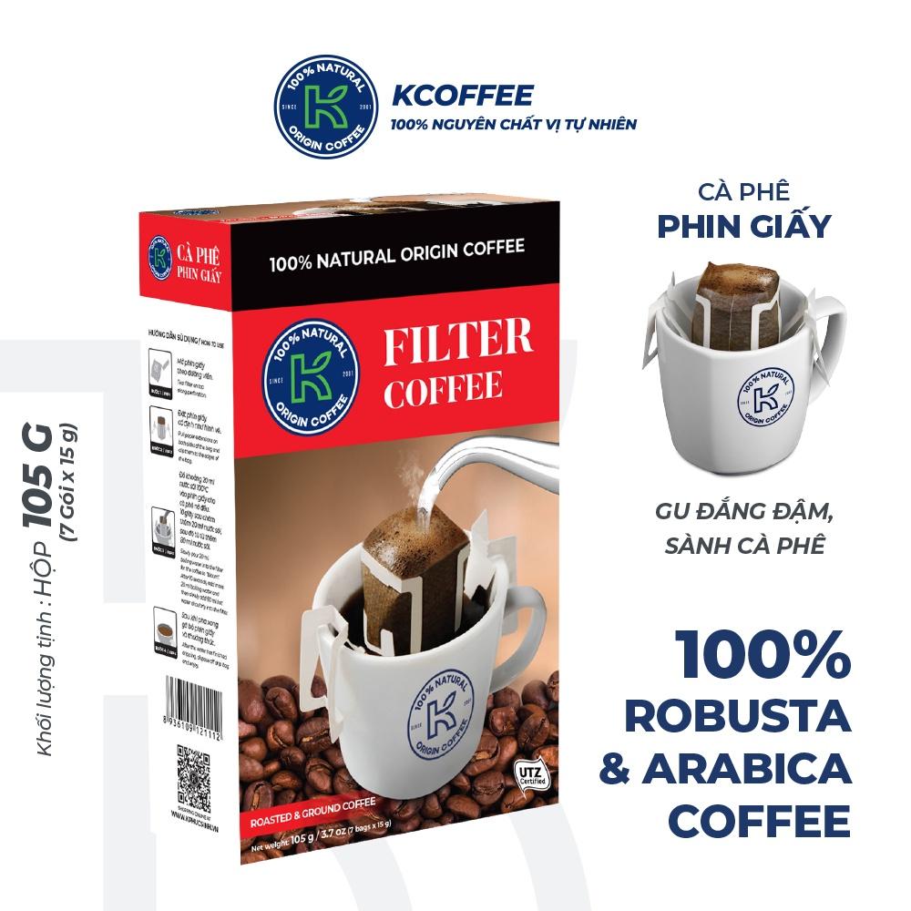 Cà phê nguyên chất phin giấy Filter KCOFFEE hương vị thơm ngon 105g/hộp KPHUCSINH - Hàng Chính Hãng