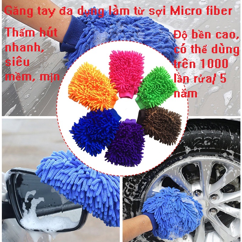 Găng tay rửa xe, sợi Microfiber, thấm hút nhanh, không gây trầy xước xe, không để lại bụi vải trên sơn xe, tặng kèm vòng tay Luminous