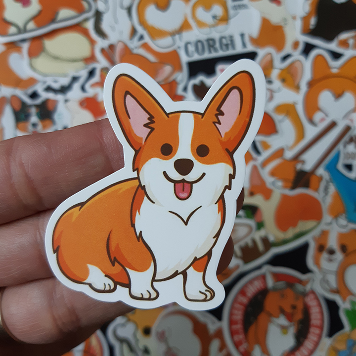 Bộ Sticker dán cao cấp chủ đề CHÚ CHÓ CORGI - Dùng dán Xe, dán mũ bảo hiểm, dán Laptop