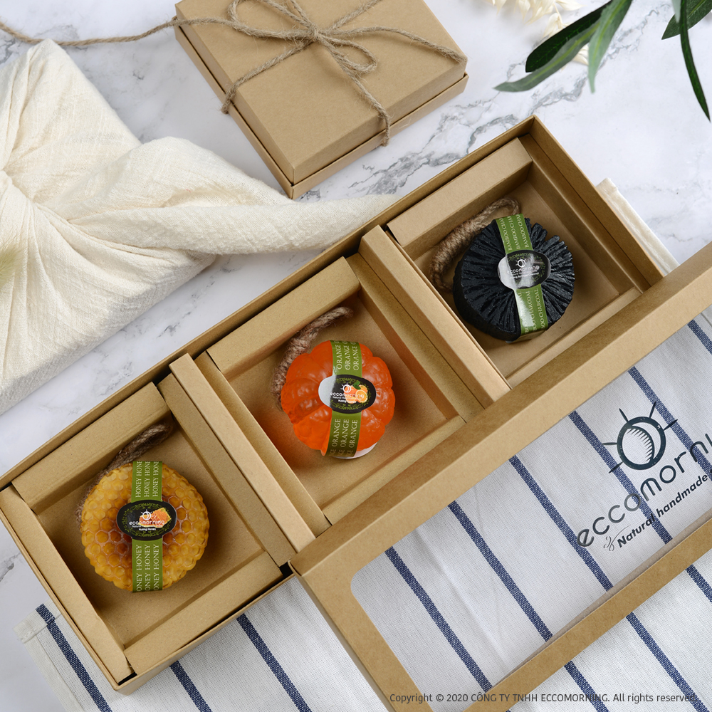 Hộp Quà 3 Xà Bông Thiên Nhiên Handmade eccomorning Hình Trái Cây F3A - Soap Gift Set 3pcs