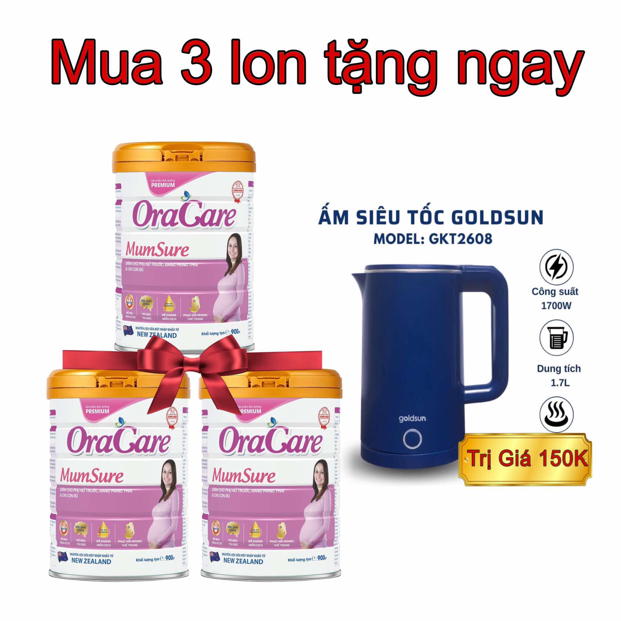 Combo 3lon Sữa OraCare Mum Sure lon 900g - Tặng ấm đun siêu tốc