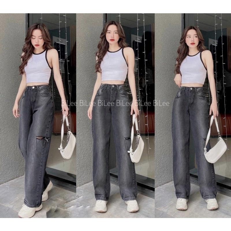 Quần jean nữ ống suông wash màu loang cá tính 3402, kèm ảnh thật