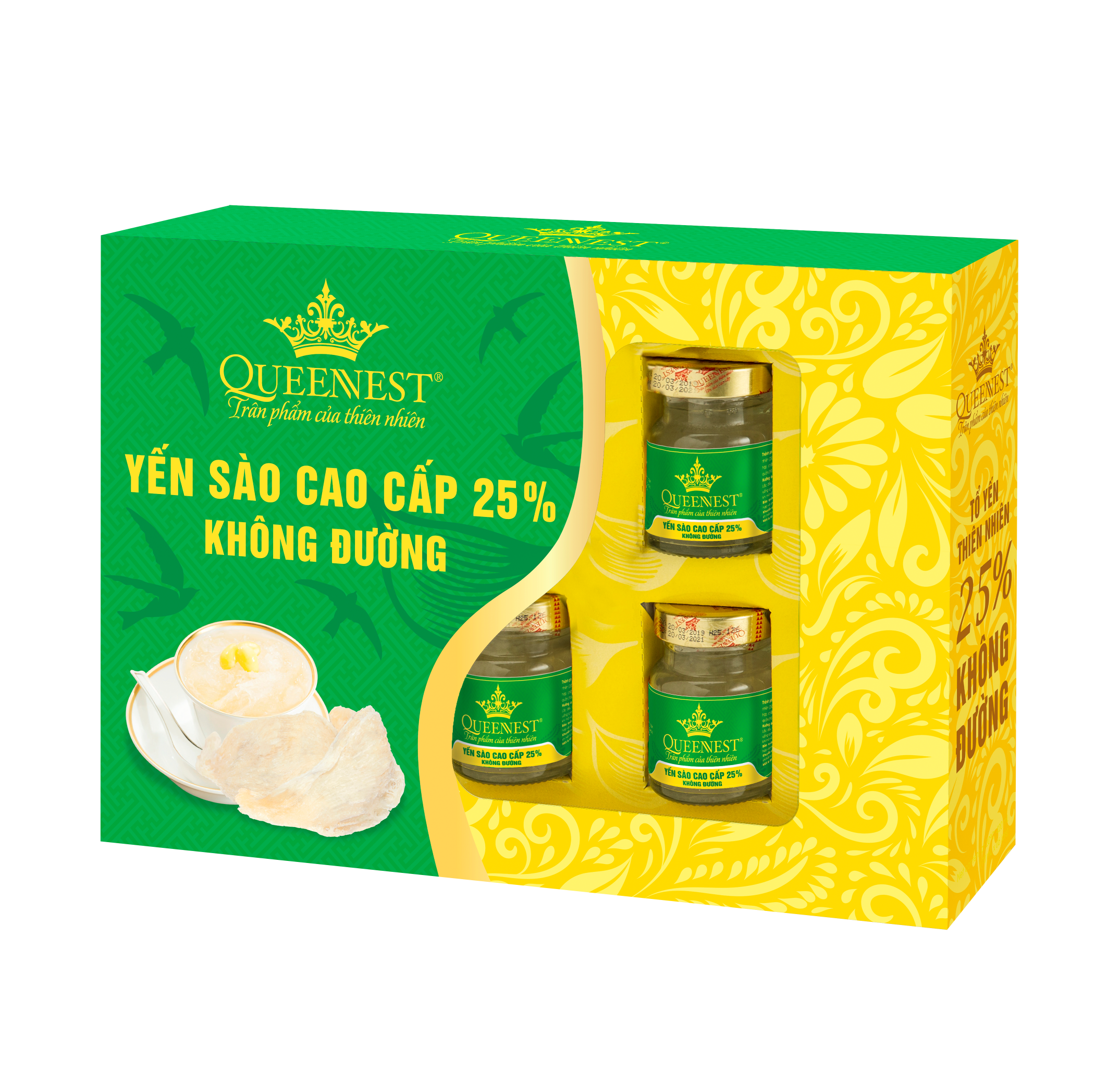 Yến sào cao cấp QUEENNEST 25% KHÔNG ĐƯỜNG 70ml (Hộp 6 Hũ)