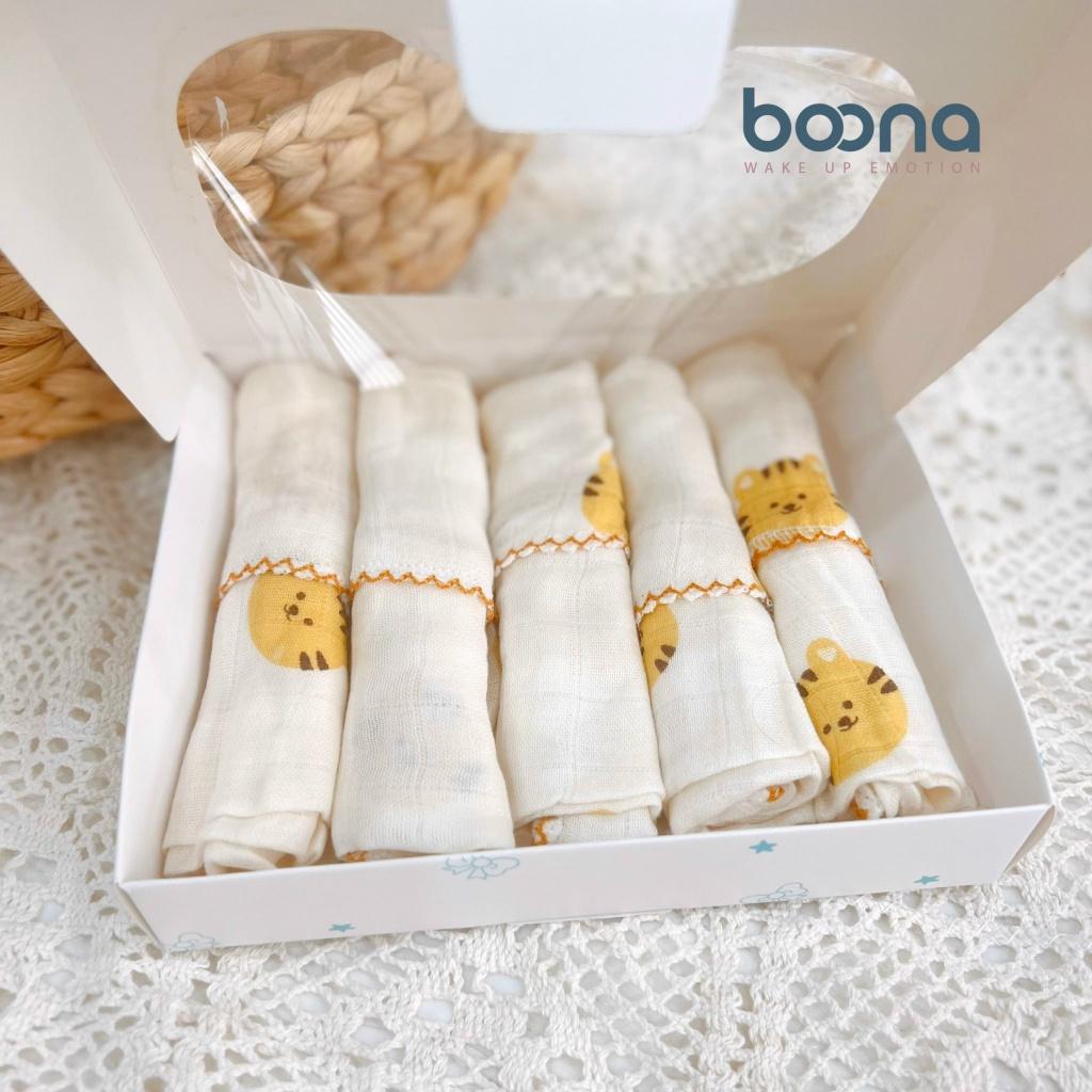 Khăn Sữa Sợi Tre 2 lớp Boona cao cấp, thấm hút tốt, mềm mịn với làn da bé KT 30x30cm