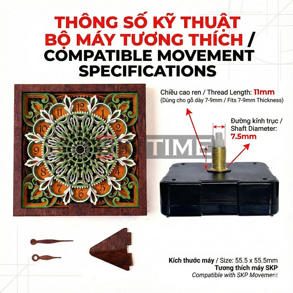 Đồng Hồ Để Bàn Gỗ Nghệ Thuật 3D - Khắc Laser - Kim Trôi Không Ồn