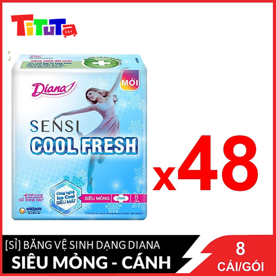 [Giá sỉ] Nguyên thùng Băng vệ sinh Diana Sensi Cool Fresh siêu mỏng cánh 8 miếng/góiX48