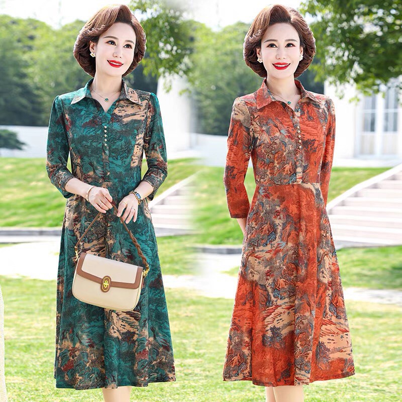 Đầm trung niên phong cách tay dài
