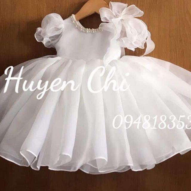 Váy Công Chúa Nơ vai Tay chun phòng voan Hàn