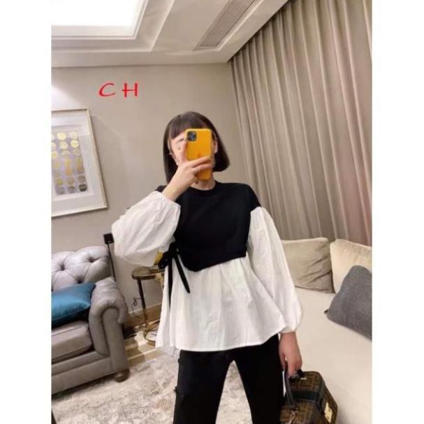 Áo phối vạt sơ mi nơ eo, áo phối vạt nơ eo ND11