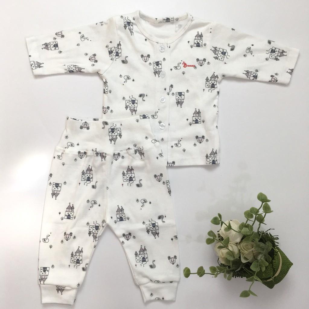 Bộ sơ sinh dài tay chất thun cotton xuất dư mềm - co giãn - quần lưng cao ấm bụng cho bé từ 7-10kg