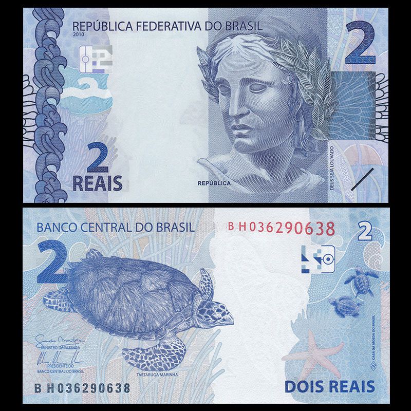 Tiền Brazil 2 reais con Rùa sưu tầm