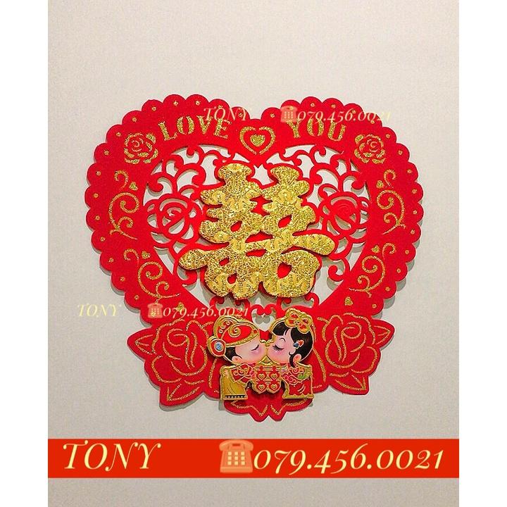 CHỮ SONG HỶ TÂN LANG TÂN NƯƠNG 3D NỔI SIZE ĐẠI - Tặng keo dán