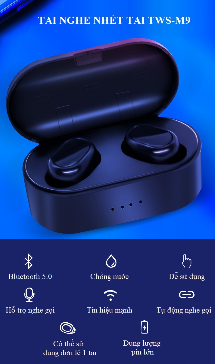 Tai Nghe Bluetooth Mini TWS-M9 Thiết Kế Nhỏ Gọn, Kiểu Dáng Thời Trang