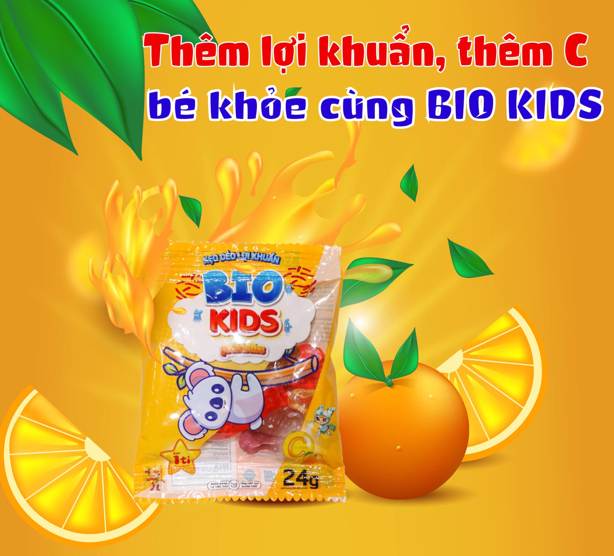 Kẹo Dẻo Lợi Khuẩn BIO KIDS 24G Bố Sung Vitamin C, Giúp Trẻ Ăn Ngon, Tăng Cường Miễn Dịch - Túi 24g