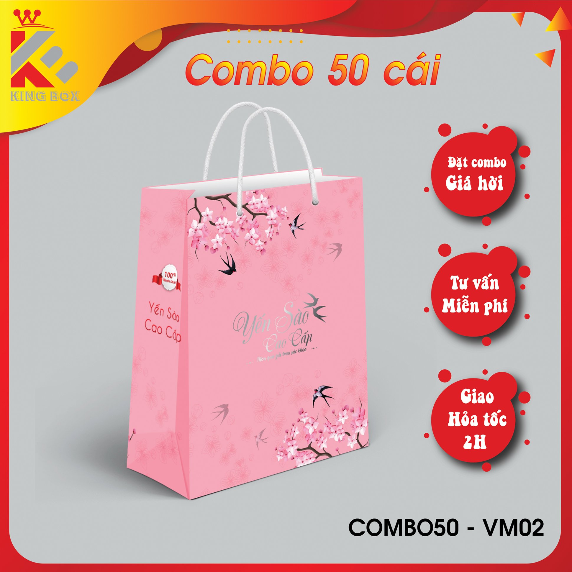 Combo 50 Túi giấy đựng yến sào 100g KING BOX