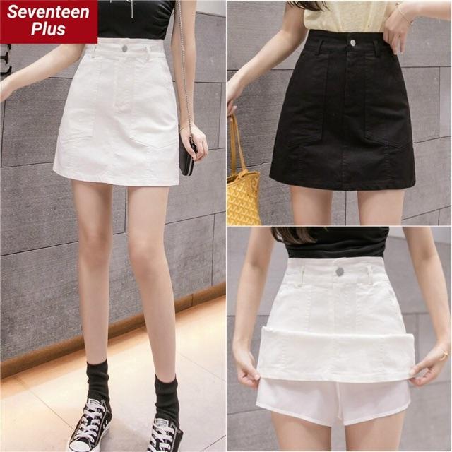 Chân váy ngắn phối túi chữ a nhiều size 2 màu đen trắng cho nữ thời trang