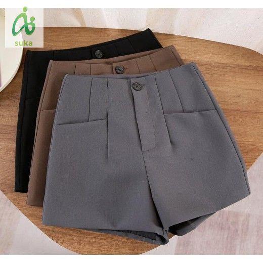 Quần short nữ dáng ngắn thời trang cạp lưng cao ống rộng vải tuyết mưa mềm mại cao cấp