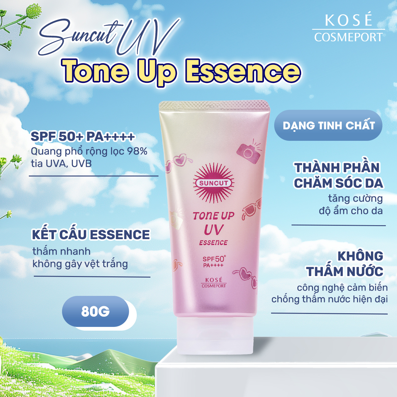Essence Chống Nắng Nâng Tone Màu Hồng Kose Suncut Tone Up UV Essence PN 80 G
