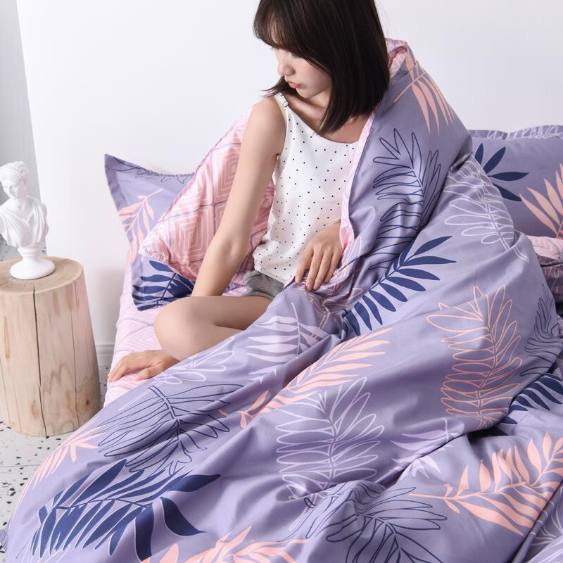 Bộ chăn ga Cotton Poly - Lá me tím mẫu mới