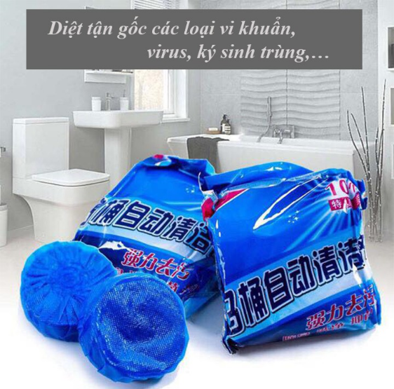 Viên khử mùi tẩy bồn cầu toilet sạch bóng (1 bịch 10 viên), sáp chống ố vàng mùi hôi, diệt sạch vi khuẩn gây hại