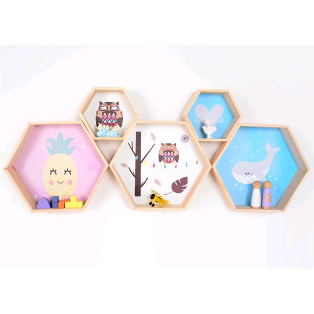 Hexagon Wall Shelf Decorative Bookshelf For Kids Room Blue