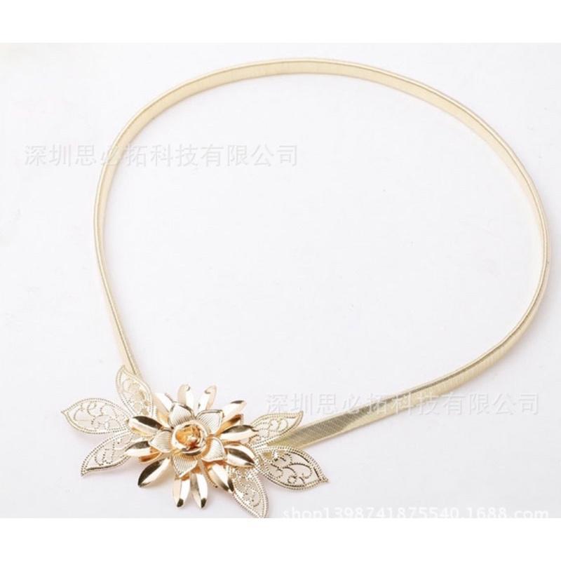 Thắt lưng nữ bằng kim loại co giãn đính hoa thời trang