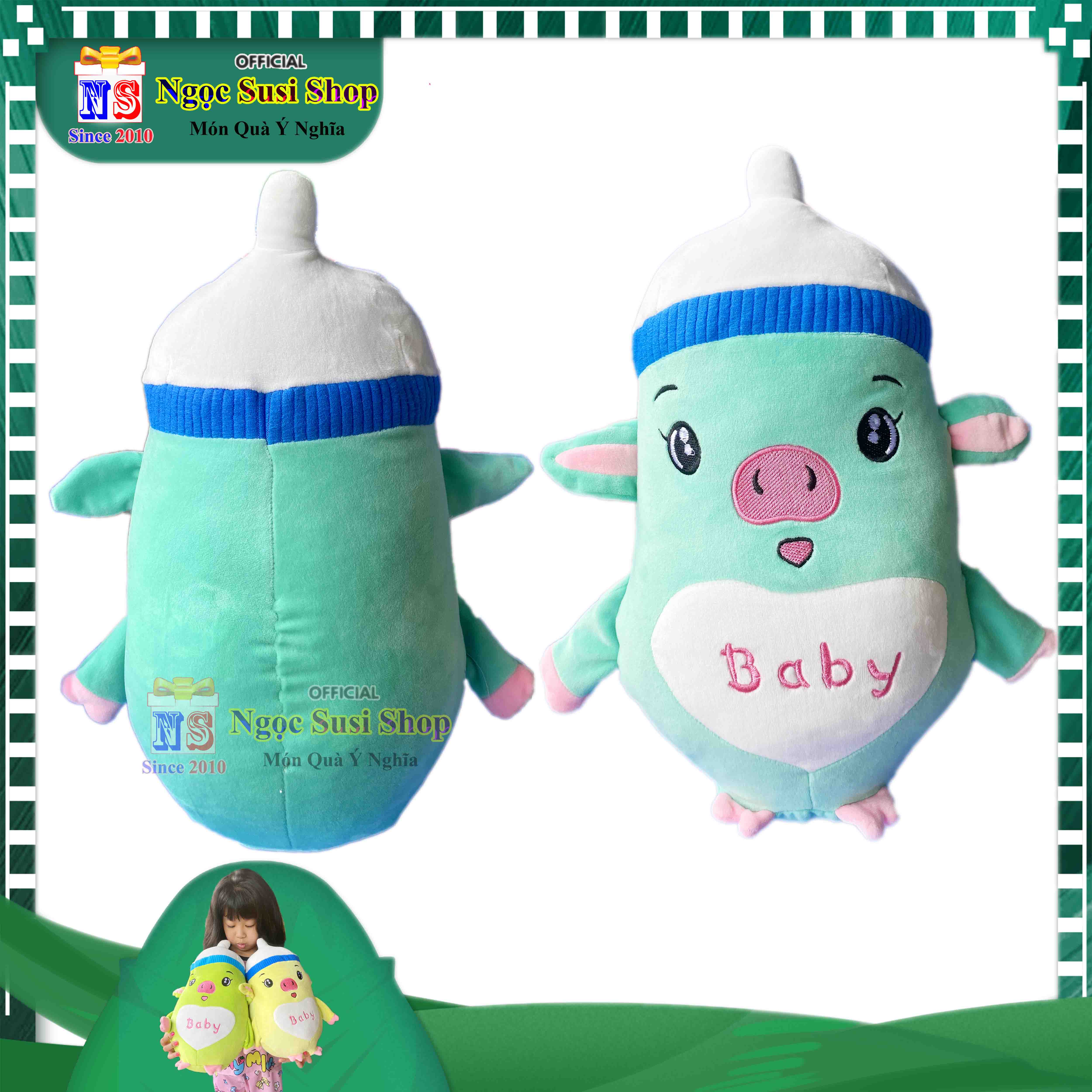 THÚ BÔNG CON HEO BÌNH SỮA BABY CHO BÉ ÔM NGỦ - GẤU BÔNG HEO BÌNH SỮA BABY