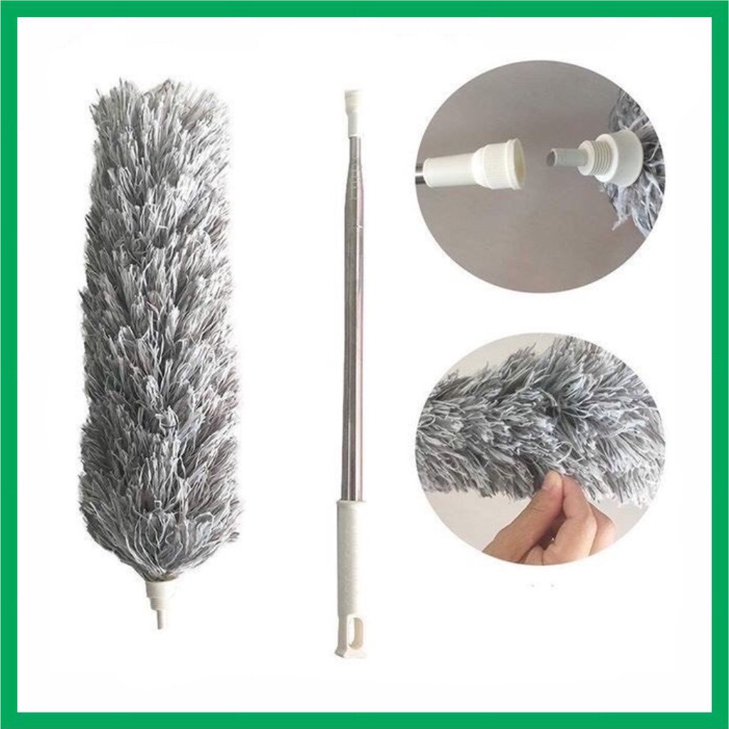 Chổi quét trần bằng sợi vải siêu nhỏ, cán dài inox cao cấp